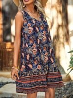 Kadın Askılı V Yakalı Fırfırlı Desenli Süprem Kısa Elbise - Görsel 5