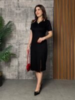 Kadın Yaka Ribanalı Çift Yırtmaçlı Elbise - Görsel 5