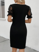 Kadın Kısa Kollu Dantelli V Yakalı Yanlardan Büzgülü çapraz Detaylı Ithal Krep Elbise - Görsel 4