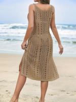 Kadın Kolsuz Askılı Yan Yırtmaç Detay Triko Midi Boy Elbise - Görsel 3