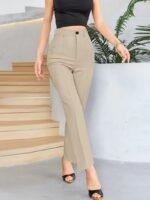 Bordo Renk Yüksek Bel Maskülen Kesim Kumaş Pantolon - Görsel 3