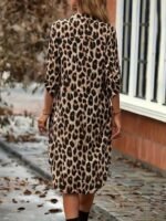 Kadın Uzun Kollu Yakalı önden Düğmeli Leopar Desenli Modal Midi Elbise - Görsel 6