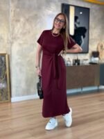 Kadın Kısa Kollu Bisiklet Yaka Yandan Bağlamalı Viskon Iki Iplik Elbise - Görsel 4