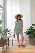 Kadın Kısa Kollu Yakalı Viskon Iki Iplik Elbise - Görsel 6