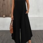 Kadın Askılı Yuvarlak Yaka Cepli Salaş Uzun Viskon Tulum