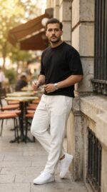 Erkek Duble Kol Basic Tişört - Görsel 3