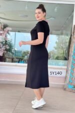 Kadın Yaka Ribanalı Çift Yırtmaçlı Elbise - Görsel 8