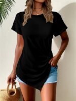 Kadın Kısa Kollu Bisiklet Yaka Asimetrik Kesim Detaylı Viskon Bluz - Görsel 2