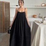 Siyah Askılı Müslin Elbise