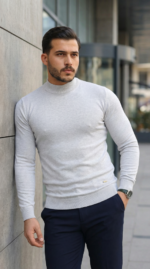 Erkek Yarım Balıkçı Yaka Pamuklu Triko - Görsel 3