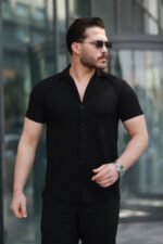 Erkek Kısa Kollu örme Kumaş Pamuklu Gömlek
