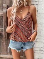 Kadın Ip Askılı V Yakalı Desenli Süprem Bluz - Görsel 2