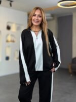 Kadın Uzun Kollu Yakadan Fermuarlı Viskon Iki Iplik Bluz Ve Pantolon Ikili Takım - Görsel 2