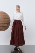 Kadın Yüksek Bel Arkadan Fermuarlı Kırışık Geniş Kesimli Vural Etek