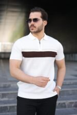 Erkek Örgü Desenli Renkli Kısa Kollu Triko Tişört