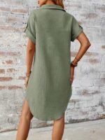 Kadın Kısa Kollu Yakalı önden Düğmeli Bürümcük Kısa Elbise - Görsel 3