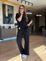 Kadın Kısa Kollu Bisiklet Yaka Asimetrik Viskon Iki Iplik Bluz Ve Pantolon Ikili Takım - Görsel 4