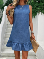 Kadın Kolsuz Bisiklet Yaka Fırfırlı Sofya Elbise - Görsel 5