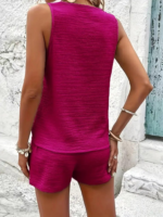 Kadın Askılı Kolsuz V Yakalı önden Düğmeli Bürümcük Bluz Ve Short Ikili Takım - Görsel 5