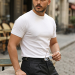 Erkek Basic Bisiklet Yaka Kısa Kollu Triko Tişört - %100 Pamuk Akrilik