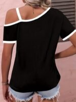 Kadın Kısa Kollu Tek Omuzu Açık Askı Toka Detaylı Viskon Bluz - Görsel 4