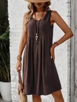 Kadın Askılı Yuvarlak Yakalı önden Pileli Kısa Aerobin Elbise - Görsel 4