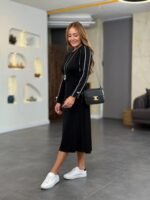 Kadın Uzun Kollu Bisiklet Yaka Midi Modal Elbise - Görsel 2