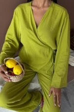 Kruvaze Model Klasik Pantolonlu Çupra Keten Takım 10191 - Görsel 9