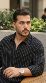 Erkek Çizgili Keten Gömlek - Görsel 2