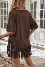 Kadın Kısa Kollu Bisiklet Yaka Püsküllü Viskon Bluz - Görsel 4