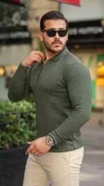 Erkek Pirinç Desenli Uzun Kollu Yakalı Triko - Görsel 2