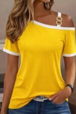 Kadın Kısa Kollu Tek Omuzu Açık Askı Toka Detaylı Viskon Bluz - Görsel 2