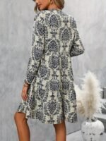 Kadın Uzun Kollu V Yakalı Fırfırlı Mini Süprem Elbise - Görsel 6