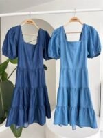 Kare Yakalı Ve Gipe Detaylı Tensel Elbise 2883 - Görsel 10