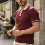 Erkek Düğme Yakalı Kontrast Yaka Triko Tişört