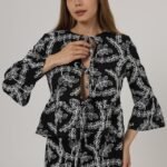 Fiyonk Bağlamalı Brode Bluz - Siyah