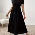 Kadın Kısa Kollu Bisiklet Yaka Belden Bağcıklı Cepli Viskon Elbise