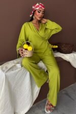 Kruvaze Model Klasik Pantolonlu Çupra Keten Takım 10191 - Görsel 5