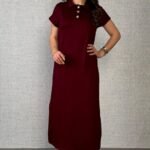 Kadın Kısa Kollu Yakalı Yandan Yırtmaçlı Viskon Iki Iplik Elbise