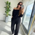 Kadın Uzun Kollu Tek Omuzdan Açık Modal Bluz Ve Pantolon Ikili Takım