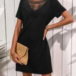 Kadın Kısa Kollu Dantel Yakalı Kısa Viskon Elbise