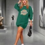 Kadın Uzun Kollu Bisiklet Yaka Yazılı Viskon Iki Iplik Elbise