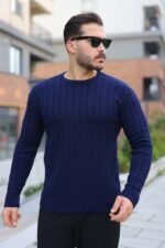 Erkek örgü Desen Bisiklet Yaka Kazak - Görsel 3