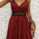 Kadın Ip Askılı Kruvaze Yakalı Desenli Mini Süprem Mini Elbise