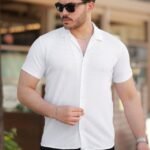 Erkek Ottoman Kumaş Apaj Yaka Kısa Kollu Gömlek