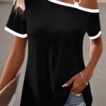 Kadın Kısa Kollu Tek Omuzu Açık Askı Toka Detaylı Viskon Bluz