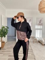Kadın Uzun Kollu Leopar Detay Sweat Ve Yanı Leopar şerit Detay Pantolon Ikili Takım - Görsel 7