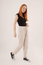 Cepli Belden Bağlamalı Paça Detaylı Krem Pantolon - Görsel 2