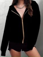 Kadın Uzun Kollu Kapşonlu Fermuarlı önden Cep Detaylı şardonlu Iki Iplik Ceket - Görsel 6