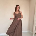 Vizon Yanları Büzgülü Göğüs Kuplu Elbise